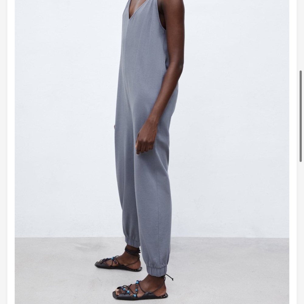 NWT Zara One Piece Jumpsuit Onsie Grey Blue Size S - Picture 5 of 10